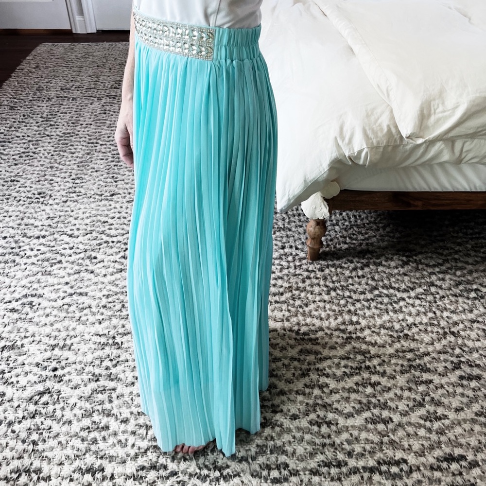 Sublime · Mint Pleated Long Skirt Embellished Jewel Waist · Sz M/L
